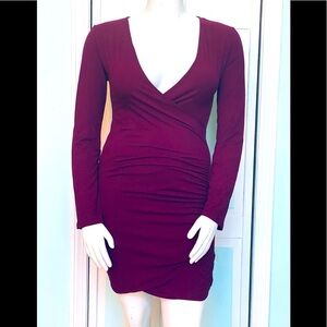 Long Sleeve Bodycon Dress Maroon Burgundy Size 14 XL 18 2X